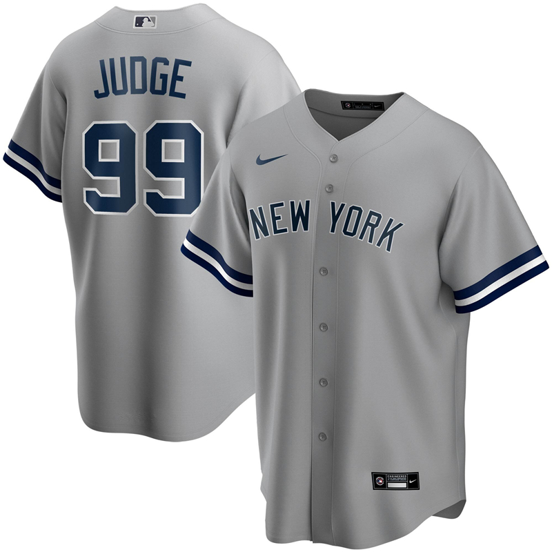 2020 MLB Men New York Yankees 99 Aaron Judge Nike Gray Road 2020 Replica Player Name Jersey 1